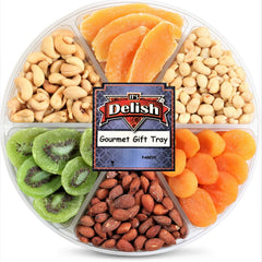 Gourmet Salted Nuts & Dried Fruit Assortment Gift Tray 6-Pt - It's Delish